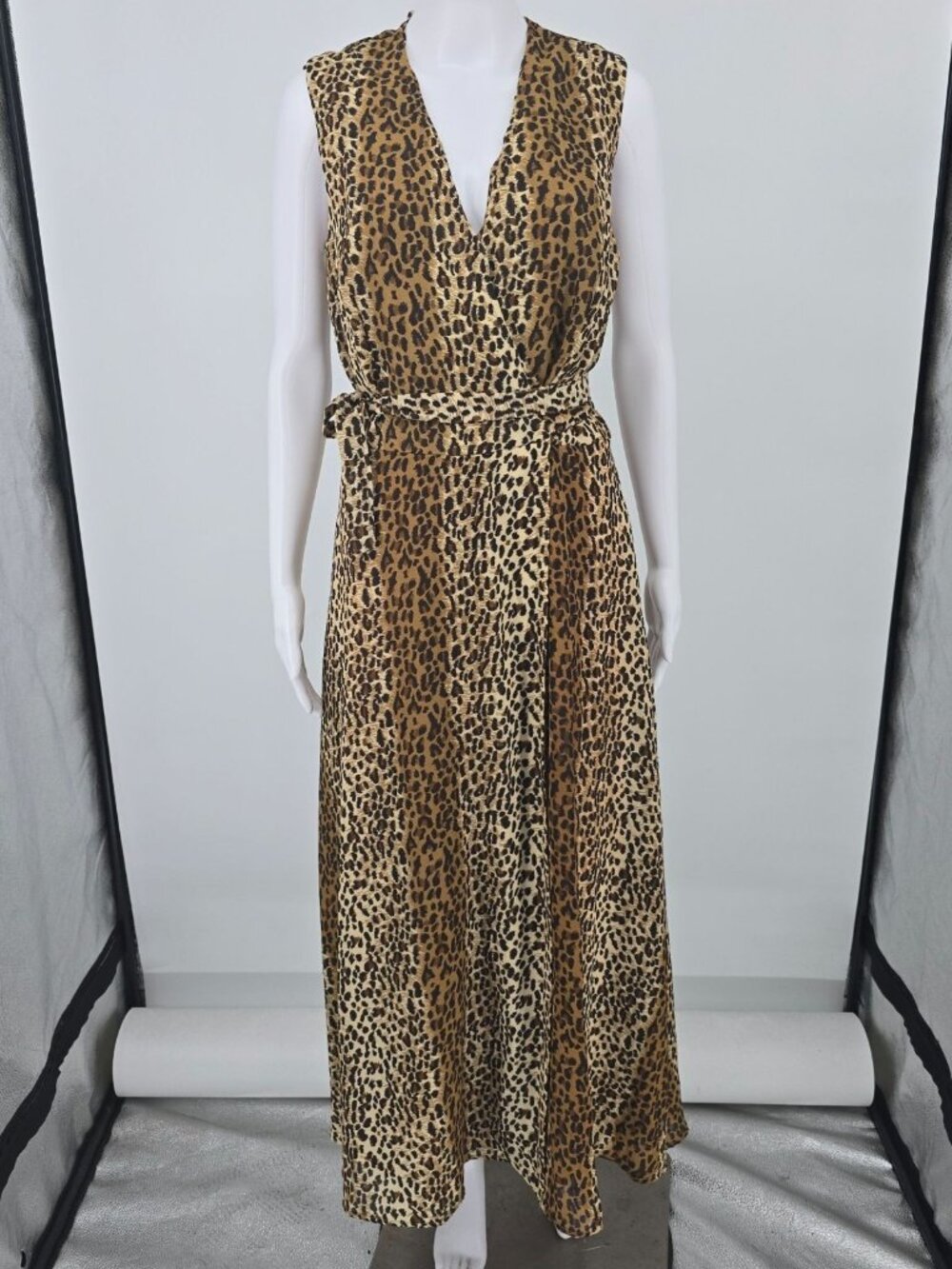 Vintage 1990s Ultra Dress New York Leopard Print Sleeveless Maxi Dress (12/L)